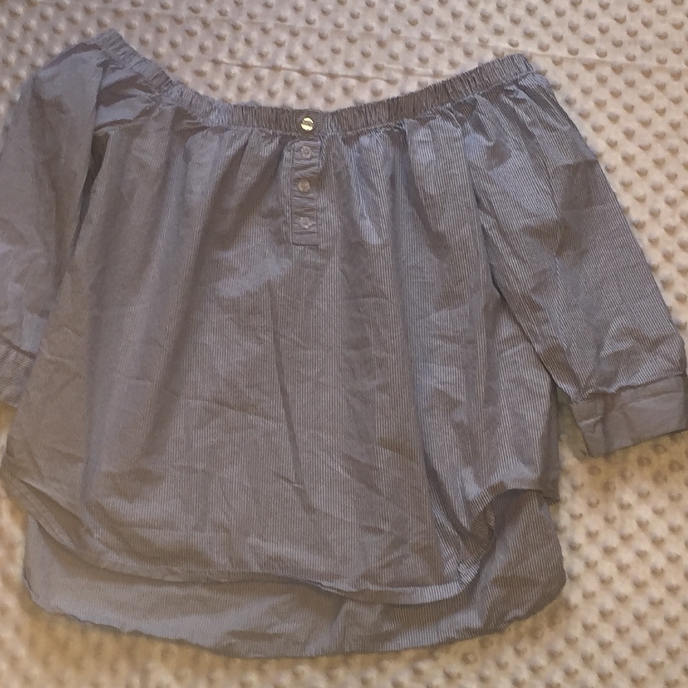 Kaii light blue and white striped off shoulder